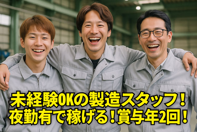 部品の加工、検査スタッフ｜未経験OK／賞与年2回＋GW、夏、年末年始の大型連休あり