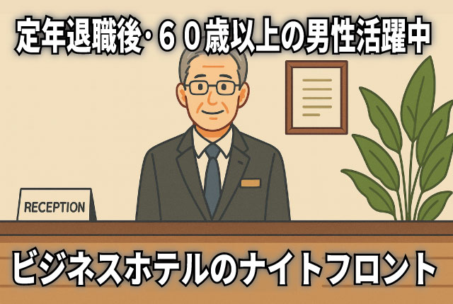 ビジネスホテルの夜間フロント／週1～2日勤務できる方／定年退職後の方歓迎・60歳以上の男性活躍中！