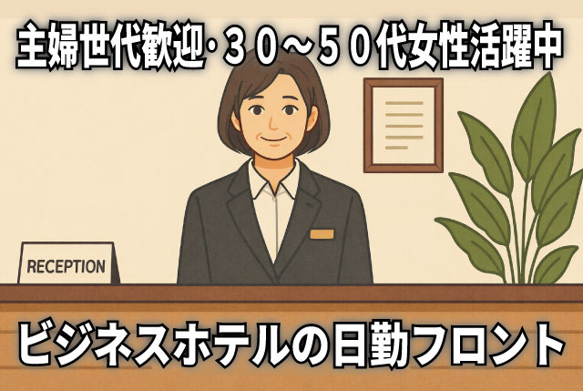 ビジネスホテルの日中フロント／週1～2日程度勤務できる方／主婦世代歓迎・30代～50代の女性活躍中！