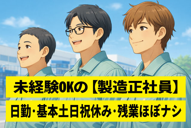 【未経験OKの製造正社員】日勤専属・基本土日祝休み・残業ほぼナシ／資格取得全額会社負担でスキルUP