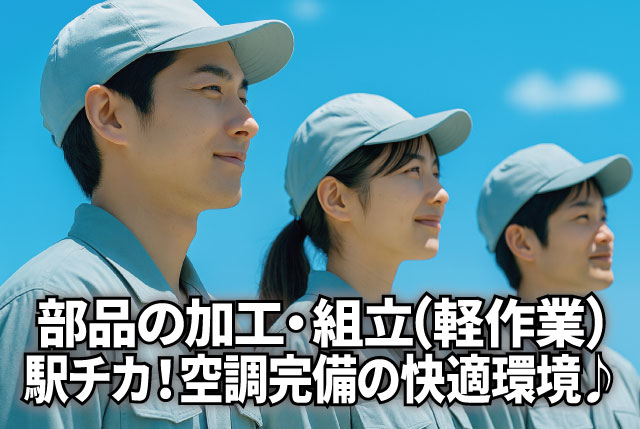 駅チカ徒歩5分で通勤ラクラク！空調完備×土日祝休みのプラスチック部品製造スタッフ募集