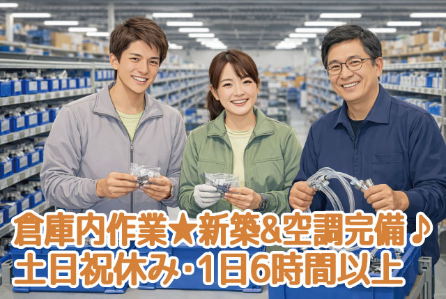 空調完備の快適な新築物流倉庫STAFF／未経験歓迎！部品のピッキングおよびチューブの加工作業