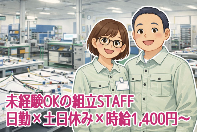 ワイヤーハーネスの製造／日勤×土日休み×時給1,400円～／未経験者OK！男女活躍中です◎
