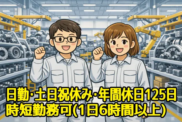 未経験OKの工場軽作業／20代～40代の男女活躍中／日勤帯（8時30分～の勤務）・土日祝休み・年間休日125日！