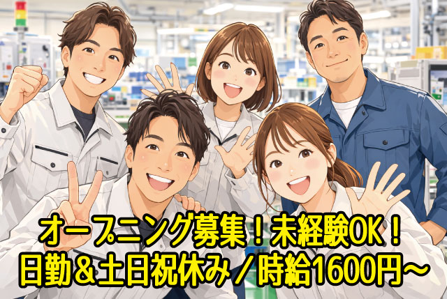 メーカー内での機械部品の組立｜未経験OK＆高時給1,600円＆冷房完備／日勤専属×土日祝はお休み！