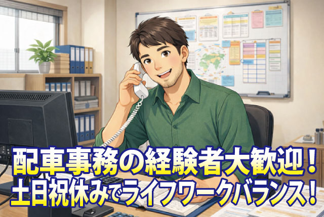 配車経験者や事務経験ある方大歓迎！日勤専属×土日祝はお休みでライフワークバランス！