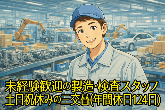 土日祝日休みの3交替制・年間休日124日！未経験者歓迎の自動車用電装部品の製造・検査スタッフ