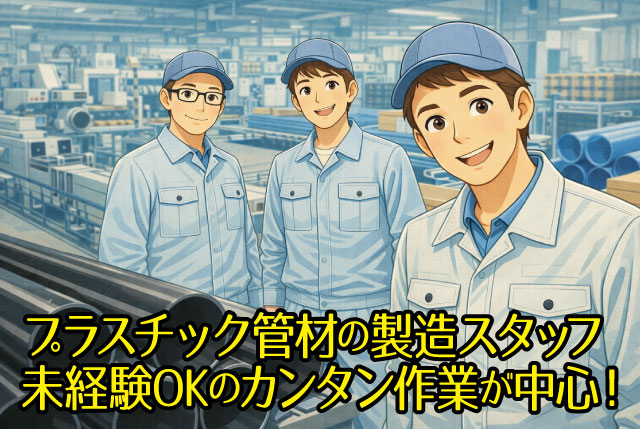 土日祝休み！未経験OKのプラスチック管材の製造・出荷作業／資格取得支援あり！