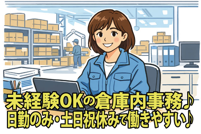 新築キレイ倉庫で快適事務♪未経験OK×日勤のみ・土日祝休み×空調完備で安心勤務！