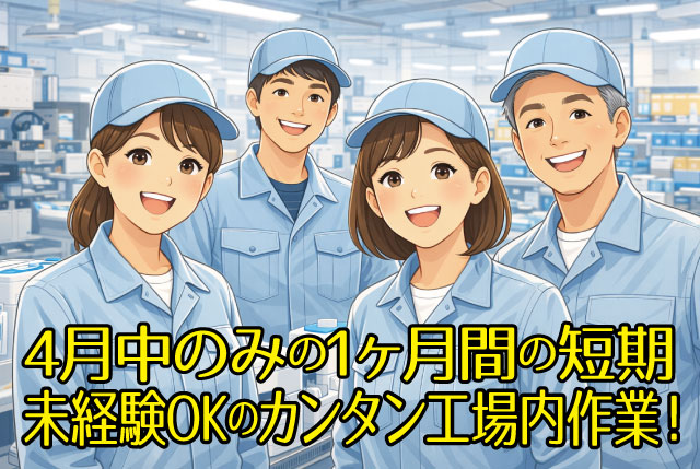 【1ヶ月の短期】未経験OKのカンタン工場内作業！日勤のみ×土日祝休み×残業ナシ◎