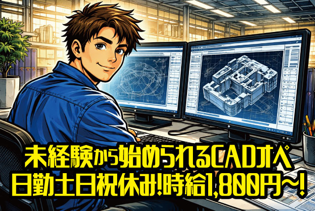 CADオペレーターの実務経験者や知識ある方必見／時給1,800円でガッチリ稼げます！
