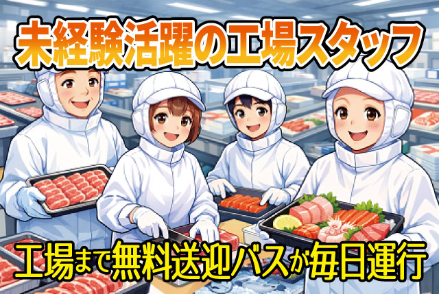 未経験OKの超カンタン軽作業！送迎ありで通勤ラクラク◎学生～シニアまで活躍中の食品工場スタッフ募集！