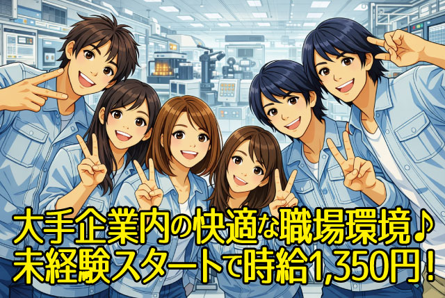 未経験OKの機械組立STAFF／暖房完備の快適環境／日勤×土日祝休み／高時給1,350円～◎