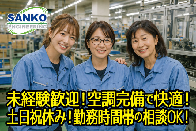 パート募集！未経験OKの装置組立／土日祝休み＆勤務時間・日数の相談もOK！空調完備で駅チカ徒歩2分の安定工場！