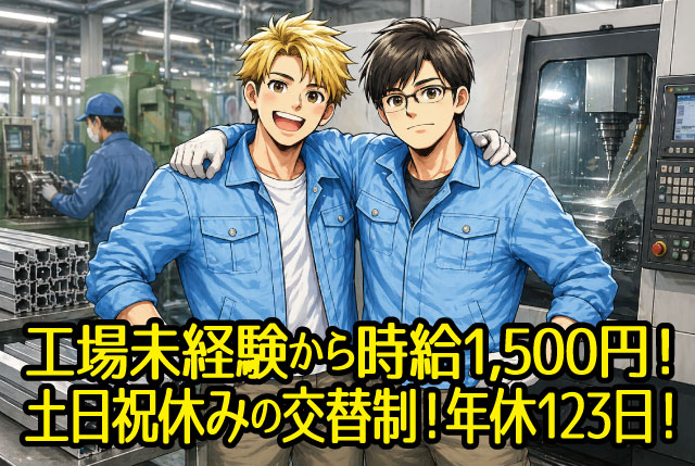 高時給1500円の機械オペレーター／未経験OK／土日休み／年休123日／3交替でしっかり稼げる！