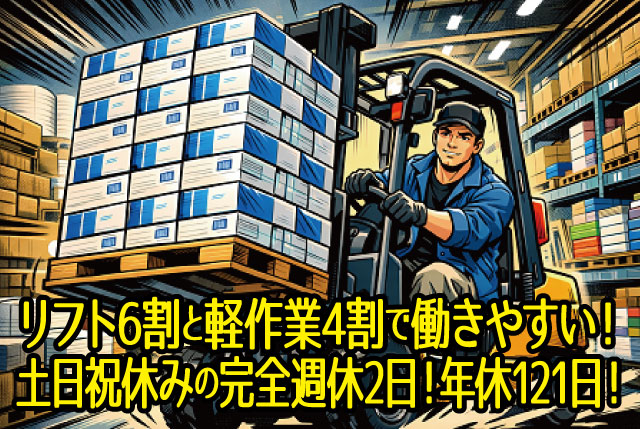 大手メーカー工場でのリフトスタッフ急募！日勤のみ・土日祝休み！20代～60代前半の幅広い年代が活躍中！