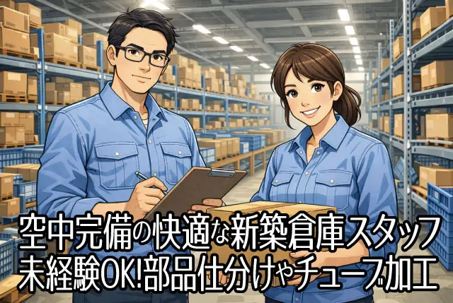 空調完備の快適な新築物流倉庫STAFF／未経験歓迎の部品のピッキング及びチューブの加工作業◎