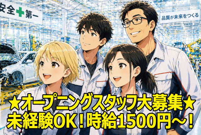 ★NEW★ 当社オープニングSTAFF大募集！空調完備の快適環境！未経験から時給1,500円スタート！夜勤ありの2交替で稼げます！